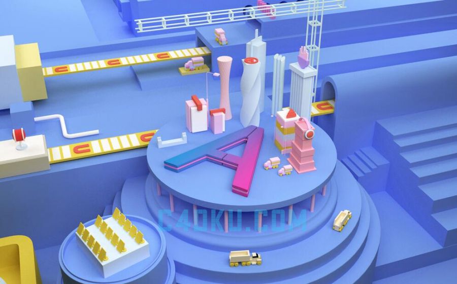 3DSMAX制作三维创意彩色卡通物品生活空间AI智能自动化流水线3D模型